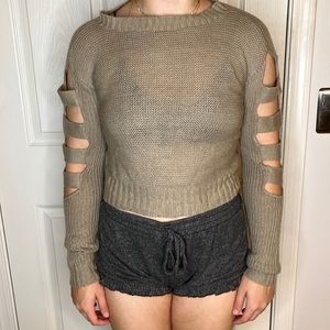 Serendipity by Victoria Medium Tan Cropped Light Sweater With Open Arm Spaces